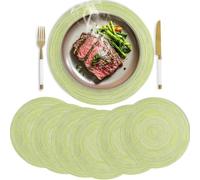 HELI MIAO Woven Placemats Set of 6, 38cm Round Table Mats, Cotton/Polyester Blend Heat Resistant Mats, Non-Slip Washable Placemats for Dining Table Kitchen Home Decor - Green