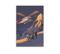 Heli Skiing Adventure in The Mountains Wall Art, Winter Sports Decor Canvas Print for Living Room And Cabin Artistic Wall Mural Modern Hanging Decor Poster20x30inch(50x75cm)