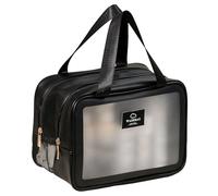 Heliar Clear Toiletry Bag Waterproof Dual-Layer Travel Organizer with Privacy Frosted Compartment - TSA Approved Dry-Wet Separation Cosmetic Storage Bag for Gym, Travel, Beach, Black, L