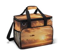 Helicopter Above Golden Ocean Waters Camping Cooler Bag Insulated Beach Coolers Portable Leak Proof Bags with Shoulder Strap