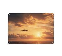 Helicopter Above Golden Ocean Waters Tin Metal Signs Wall Art Decorations for Bar Pub Club Cafe Room Farmhouse White 20x30cm