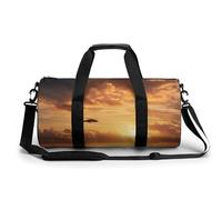 Helicopter Above Golden Ocean Waters Travel Gym Bag for Women Men Cylindrical Duffle Bag Sport Workout Bag with Shoulder Strap