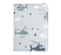 Helicopter and Stars Cloud Silver Blue Leather Passport Holder Covers Case Travel Passport Wallet with Vaccination Card Slot Passport Cover with RFID Blocking Waterproof