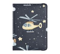 Helicopter and Stars Cloud Silver Dark Blue Leather Passport Holder Combo with Vaccine Card Slot Travel Documents Organizer Protector Ultra Slim