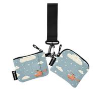 Helicopter and Stars Cloud Silver Women's Card Cases Change Holder Cute Fashion Business Card Case Money Organizer with Zipper Pocket for Ladies Girls 2 Pcs, Helicopter and Stars Cloud Silver, One