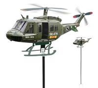 Helicopter Garden Wind Spinner, Metal Aeroplane Windmill Stake with Rotating Propeller, Outdoor Yard Decoration for Lawn Patio Flower Bed Memorial Day Veteran Display