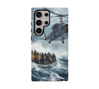 Helicopter Rescue at Sea Oil Painting - Matte Tough Case - Compatible with Samsung Galaxy S24 Ultra Blue