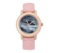 Helicopter Rescues at Sea Heavy Rain Womens Leather Strap Elegant Lady Wrist Watches Casual Band Three-Hand Watch