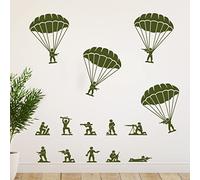 Helicopter Soldiers Army Wall Stickers, Military Vinyl Decals, Boy's Room Decoration, Paratroopers Parachute from Helicopter