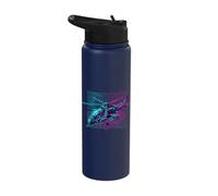 Helicopter Vaporwave 80s Retrowave Cyberpunk Pilot Men Boys Stainless Steel Insulated Water Bottle
