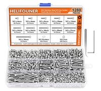 HELIFOUNER 1280 Pieces M3 x 4mm /6mm /8mm /10mm /12mm /14mm /16mm /18mm /20mm /25mm / 30mm, Hex Socket Head Cap Metric Screws Bolts Washers Nuts Kit, 304 Stainless Steel