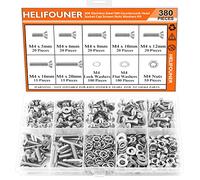 HELIFOUNER 380 Pieces M4 x 5mm /6mm /8mm /10mm /12mm /16mm /20mm, Countersunk Head Socket Cap Screws Bolts Washers Nuts Kit, 304 Stainless Steel