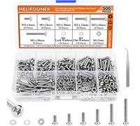 HELIFOUNER 500 Pieces M3 x 6mm /8mm /10mm /12mm /16mm /20mm, Phillips Pan Head Machine Screws, Metric Screws Bolts Washers Nuts Kit, 304 Stainless Steel