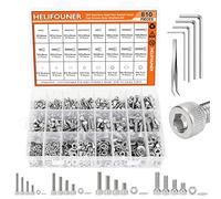 HELIFOUNER 810 Pieces M3 M4 M5 M6 304 Stainless Steel Hex Socket Cap Metric Screws Bolts Washers Nuts Hardware Assortment Kit with Hex Wrenches