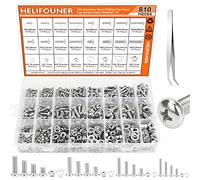 HELIFOUNER 810 Pieces M3 M4 M5 M6, 304 Stainless Steel Phillips Pan Head Machine Screws Bolts Nuts Washers Hardware Assortment Kit