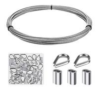 HELIFOUNER Cable Railing Kits, 1/16" Stainless Steel Cable 33Ft with 50 PCS Aluminum Crimping Sleeves and 12 PCS Stainless Steel Thimbles