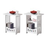 Helilyco 2 Tier Narrow Side Table with Display Shelf, White PVC Night Stand Bedroom Living Room, for Compact End Table Bookcase Storage Organizer 32x22x40cm