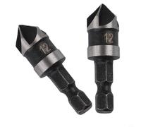 Helilyco 2PCS 5 Flute Countersink Drill Bits 12/16/19mm, 82 Degree Chamfer Bit Set with 1/4"" Hex Shank Wood and for Soft Metals(19mm)