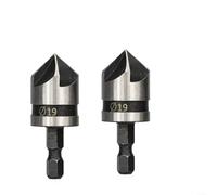 Helilyco 2PCS 5 Flute Countersink Drill Bits 12mm 16mm 19mm 82 Degree Chamfer Wood for Soft Metal Heat Treated Carbon Steel 1/4 Hex(19mm)