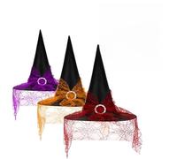 Helilyco 3-Pack Black Ruffled Witch Hats for Halloween: Perfect Costume Accessories!