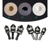 Helilyco 3Pc Countersink Drill Bit Set with 1/4" Hex Shank Five-Blade 90° Chamfer for Wood and Soft Metals