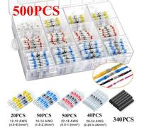 Helilyco 500PC Heat Shrink Solder Connectors with Waterproof Seal, Transparent Polyolefin Tubing for Marine Automotive Wiring, Includes Red Blue White Yellow Black Sizes