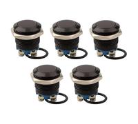 Helilyco 5PCS 16mm Metal Momentary Push Button Switch, Black Plated Flat Head, for Start Reset Key, IP65 Waterproof, Screw Clamp Terminals