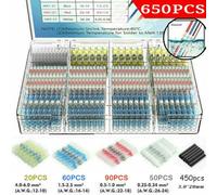 Helilyco 650PCS Waterproof Heat Shrink Solder Seal Sleeve Wire Connectors Kit with 3:1 Shrink Ratio for Marine and Automotive Applications, Red/Blue/White/Yellow/Black