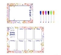 Helilyco Acrylic Weekly Planner with Dry Erase Surface Magnetic Fridge Organizer for Kitchen 2-Pack with 6 Markers 42x29.7cm & 29.7x21cm