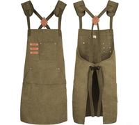 Helilyco Adjustable X-Back Canvas Apron Welding and Woodworking, Thick Double Stitched Work Bib Men Women, for Heavy Duty for Protection Cafe Garden(green)