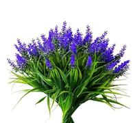 Helilyco Artificial Lavender Bouquet 37cm - Weather Resistant Plastic Purple and Yellow Garden Decor Balcony and Patio