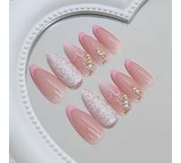 Helilyco for french Tip Press On Nails 24PCS Heart Pattern Almond for | Gradient for shimmer finish, diamond accents, glamorous look, for durable material, salon quality at home