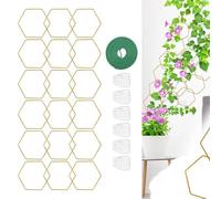 Helilyco Hexagonal Chain Trellis for Climbing Plants, 18 Pcs Metal Plant Support with Hooks Tie Wraps, Weatherproof Gold Indoor Outdoor Garden Decor