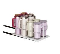 Helilyco Pull-Out Water Bottle Organizer 10C40 oz Cups, for Stainless Steel Kitchen Cabinet Drawer Insert, Space-Saving 43.5 x 25 x 17 cm, Black/White