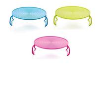 Helilyco Round Folding Microwave Tray Rack with Disc-Type Anti-Skid Lines for Stacker Grill Plastic Steam Plate Holder 23.5 cm Blue