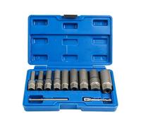 Helilyco Socket Wrench Set with Locking Wheel Nut Bolt Stud Extractor 3/8"" Drive, Mo Steel, Deep Design Rounded Nuts/Bolts Removal, 7 or 11 Pcs