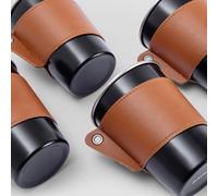 Helilyco Stackable 350ml Stainless Steel Camping Cups 4-Pack, 304 Outdoor Coffee Mugs with Leather Holder, Portable Travel Drinkware Set with Bag