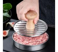 Helilyco Stainless Steel Hamburger Press Patty Maker with Wooden Handle, for Large Burger Meat Press Cooking Beef Fish Veggie Patties, BBQ Grill Kitchen, Silver 13.36x6.8x2cm