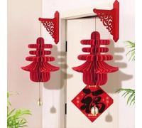 Helilyco Traditional Chinese New Year Hanging Decoration, Spring Character Bell and Gourd Style Paper Ornament Living Room, for Red Festive Decor