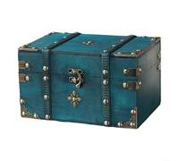 Helilyco Vintage Wood Storage Case with Secure Lock, Password and Key Lock Wooden Box, Desktop Sundries Organizer, Decorative Countertop Storage Box(Green A)