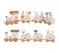 Helilyco Wooden Christmas Train Set 2-Pack Mini Holiday Decoration with Houses Trees Snowmen for Table Mantel Festive Decor Red Green White