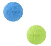 helioflicker 2 Pack Dog Flying Disc Dog Dog Rubber Flyer Dog Toy For Small Large Dogs To Sport, Safe on Teeth - M Blue & Green