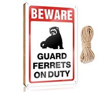 HELIOFORGE Bathroom Funny Signs Beware! Guard Ferrets On Duty Wooden Sign | Front Door Decor Home Office Door Signs Funny(23X35CM)