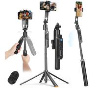 Heliora 72" Auto Face Tracking Selfie Stick Tripod Stand for iPhone, Android, Auto-Open Travel Four-Legged Stand, 360° Rotation & Remote with Gesture Control for Vlogging/TikTok/Makeup