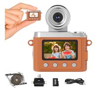 Heliora Mini Keychain Digital Camera, Retro CCD Camera 1080P Flip the Lens Digital Camcorder with 32GB Card & 3-in-1 Card Reader, Portable Tiny Camera for Kids, Beginner, Travel, Party and Vlog(Brown)