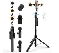 Heliora Vlogging Kit for iPhone/Android, 70”Auto Face Tracking Tripod Auto-Open Tripod Stand for iPhone with Light, Wireless Microphones with Remote, YouTube Starter kit for TikTok, Vlogging