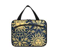 Helios Sun Gold Floral Pattern Dark Blue hanging makeup bag with hook, designer chic for men bolsas para maquillaje de mujer L, Helios sun gold floral pattern dark blue, Modern