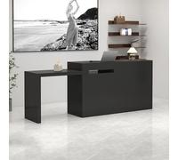 Heliosrider L Shape Reception Desk Small Reception Desk Retail Checkout Counter with Storage Anti-Scratch Adjustable for Salons Offices Lobbies(Black,220 * 50 * 90CM)