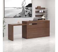 Heliosrider L Shape Reception Desk Small Reception Desk Retail Checkout Counter with Storage Anti-Scratch Adjustable for Salons Offices Lobbies(Brown,100 * 50 * 90CM)