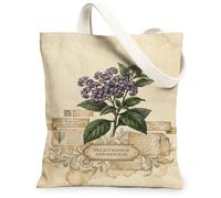 Heliotropium Canvas Tote Bag for Women, Botanical Vintage Flower Leaf None Green Washable Reusable Market Tote Ideas for Sh, Green, 13x15 Inch